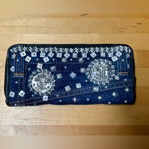 NWOT Vintage Hand & Heart Clutch Wallet - Denim with Embellishment